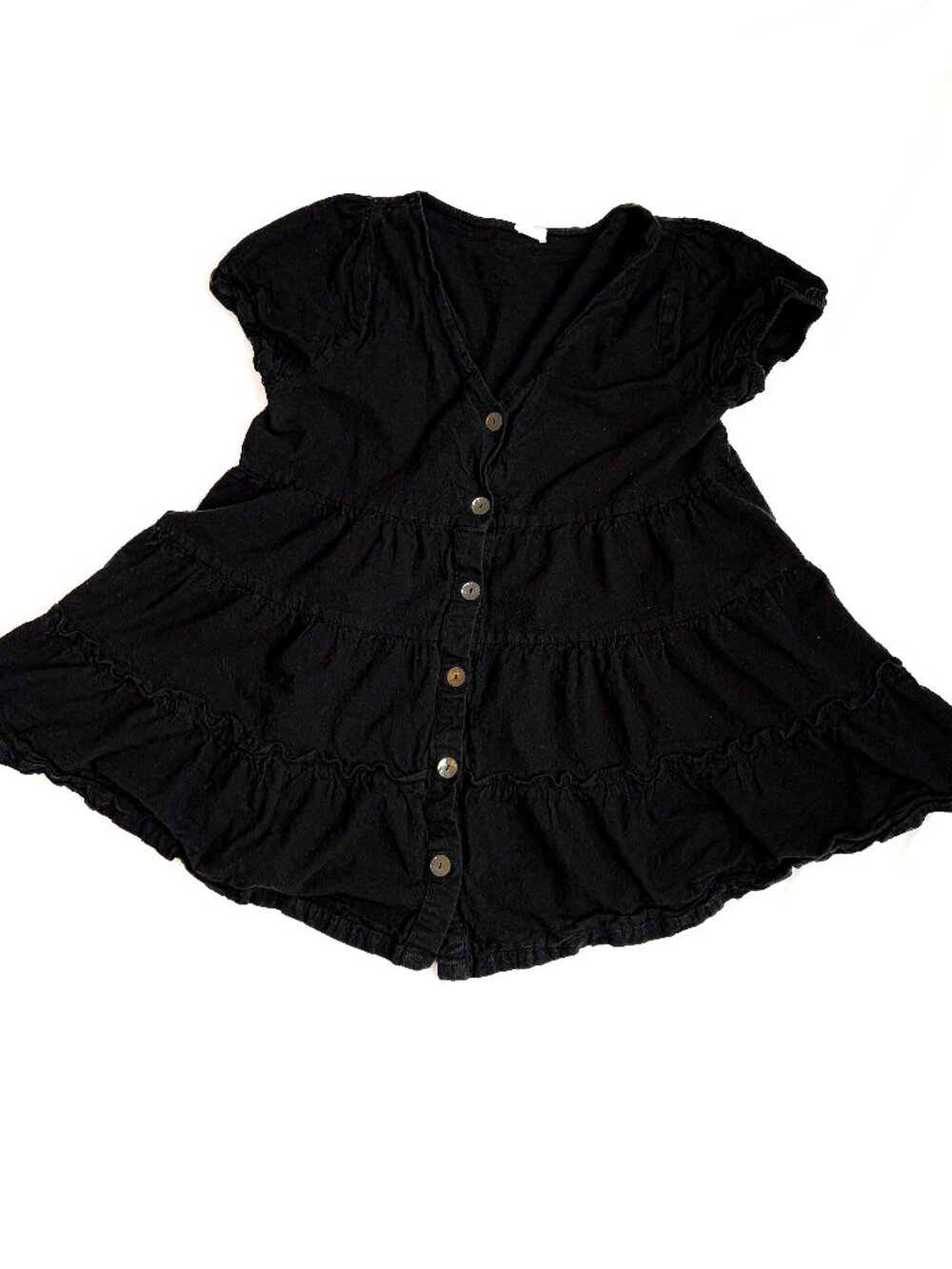 Cotton On Black Tiered Babydoll Top Size L Button Front Flowy Boho